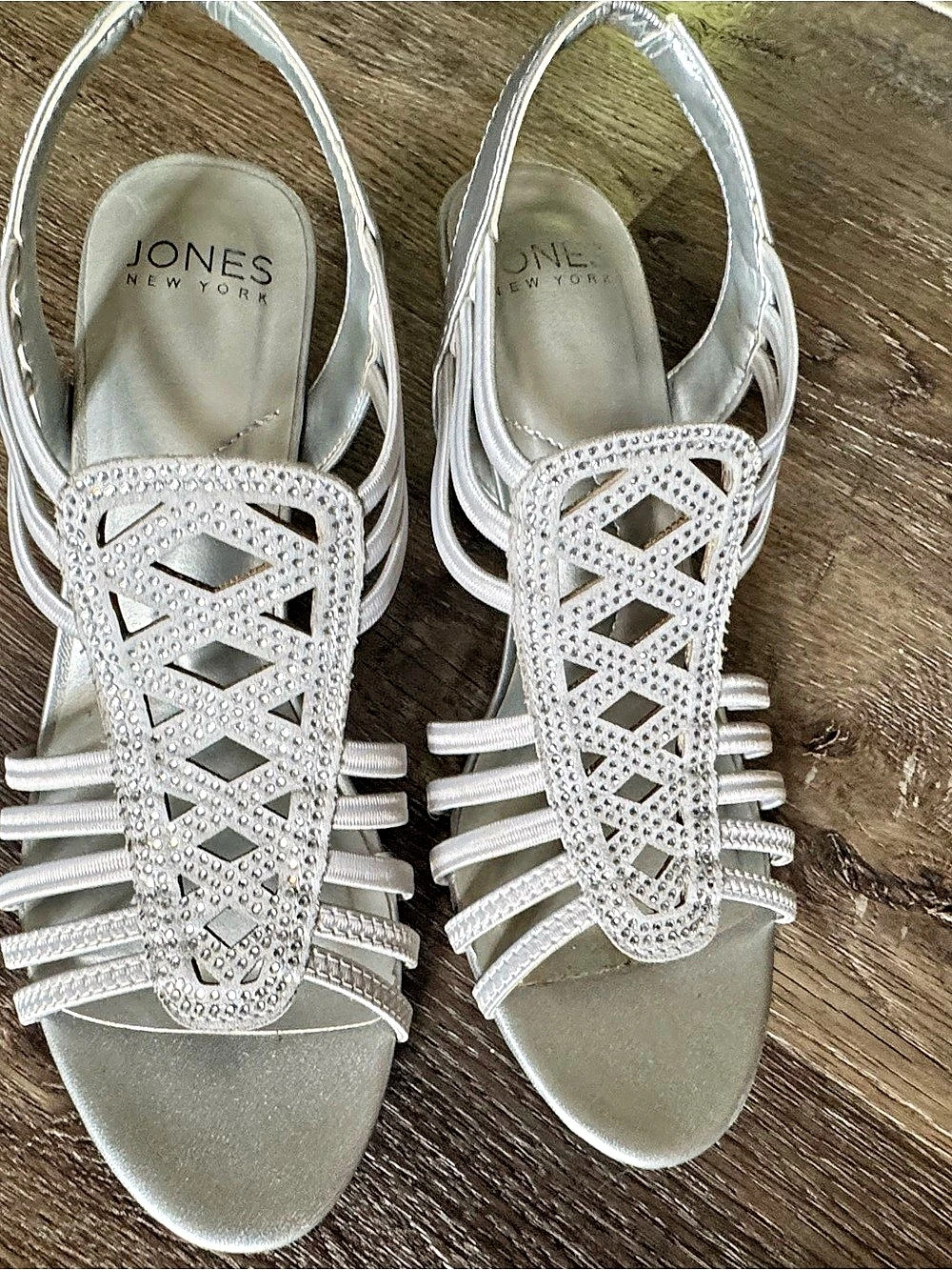 Jones New York Early Dress Heel Rhinestone Strappy Heels in Silver